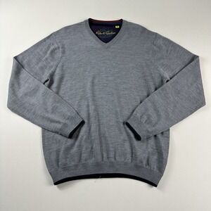 Robert Graham 100% Wool V Neck Sweater Long Sleeves Gray Men Medium Classic Fit